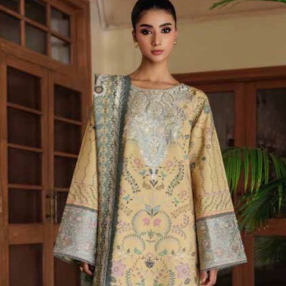3 Piece Embroidered Linen Dress (Winter Collection)
