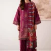 digital printed embroidered 3 piece suit – winter collection (dark magenta)