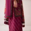 digital printed embroidered 3 piece suit – winter collection (dark magenta)